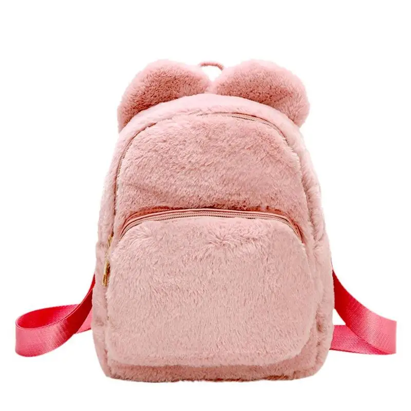 Pink Женский мягкий плюшевый рюкзак из искусственного меха, сумка на плечо, пушистая школьная сумка, милые маленькие школьные сумки для студентов, дорожная сумка на плечо - Цвет: Pink