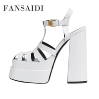 fansaidi summer fashion womens shoes elegant waterproof shoes red new square toe narrow band sexy block heels sandales 41 42 43