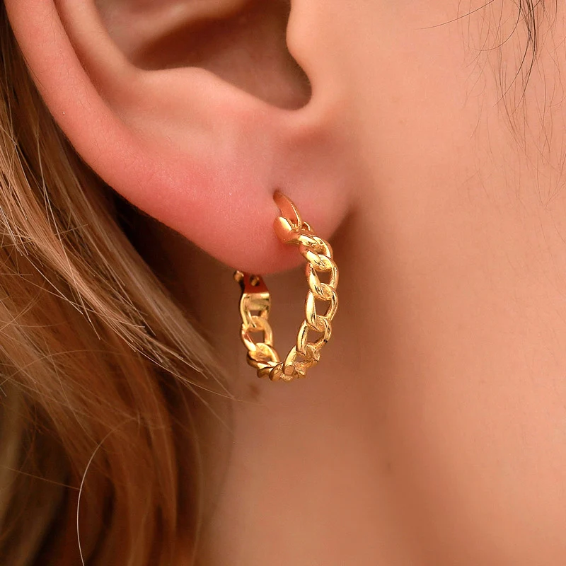 

YAONUAN O-shaped Chain Hoop Earrings Trendy Hiphop Rock Style Hollow Out Golden/Silver Plated Earrings Fashion Jewelry For Women