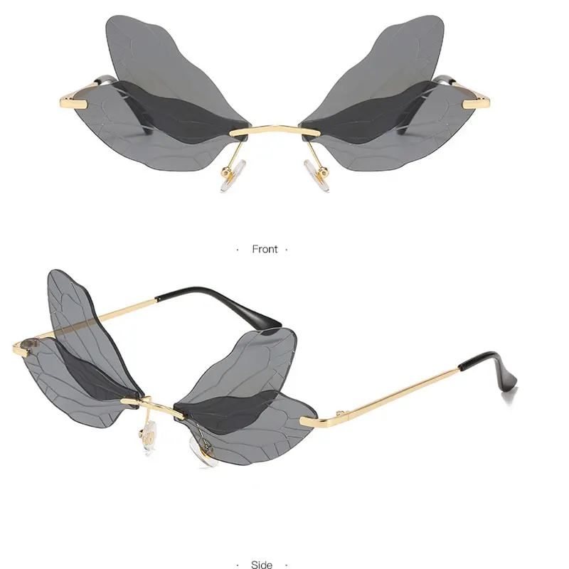 2022 Vintage Dragonfly Wings Sunglasses Fashion Rimless Women Clear Lens Eyewear Men Pink Sun Glasses UV400 Eyewear Female rectangle sunglasses