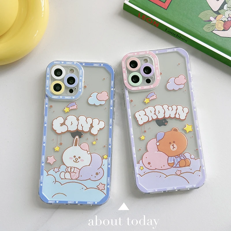 Модный чехол с изображением медвежонка и кролика для Apple iPhone11 12Pro max 7 8plus XR XS MAX Bunny Angel, защитный чехол с линзой для глаз.