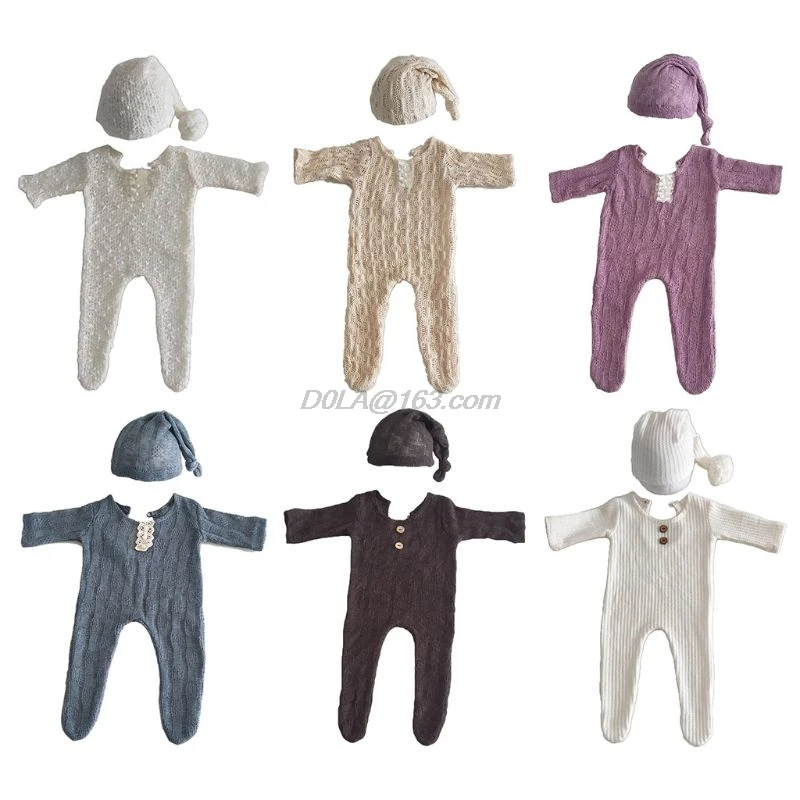 Костюм для фотосессии новорожденных из 2 предметов комбинезон + шапочка с