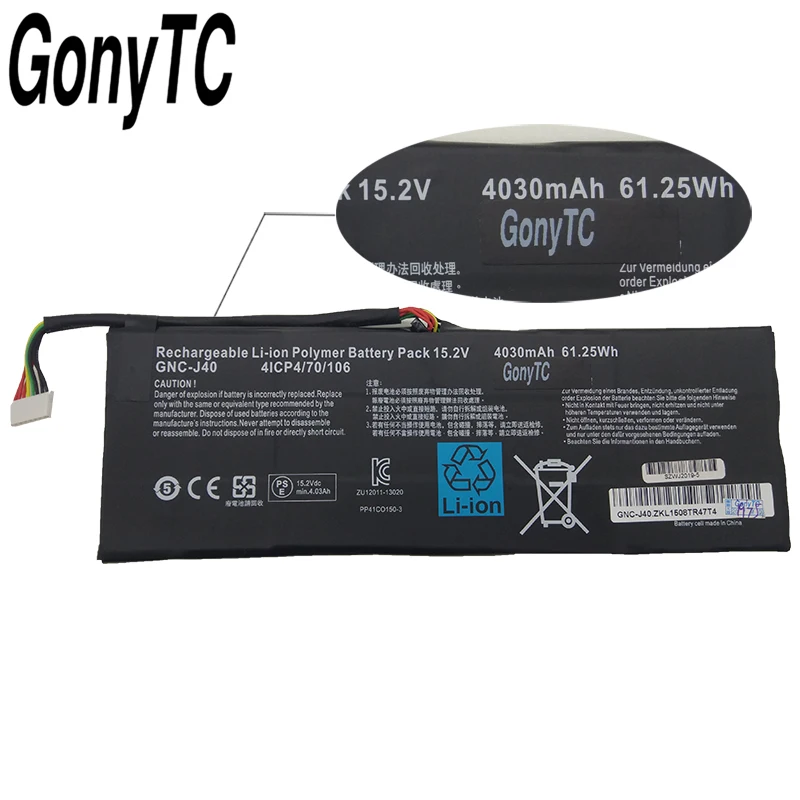 GONYTC 15 2 V 4030 mAh 61.25Wh новый оригинальный GNC J40 961TA013F ноутбука Батарея для GIGABYTE P34W P34K P34F