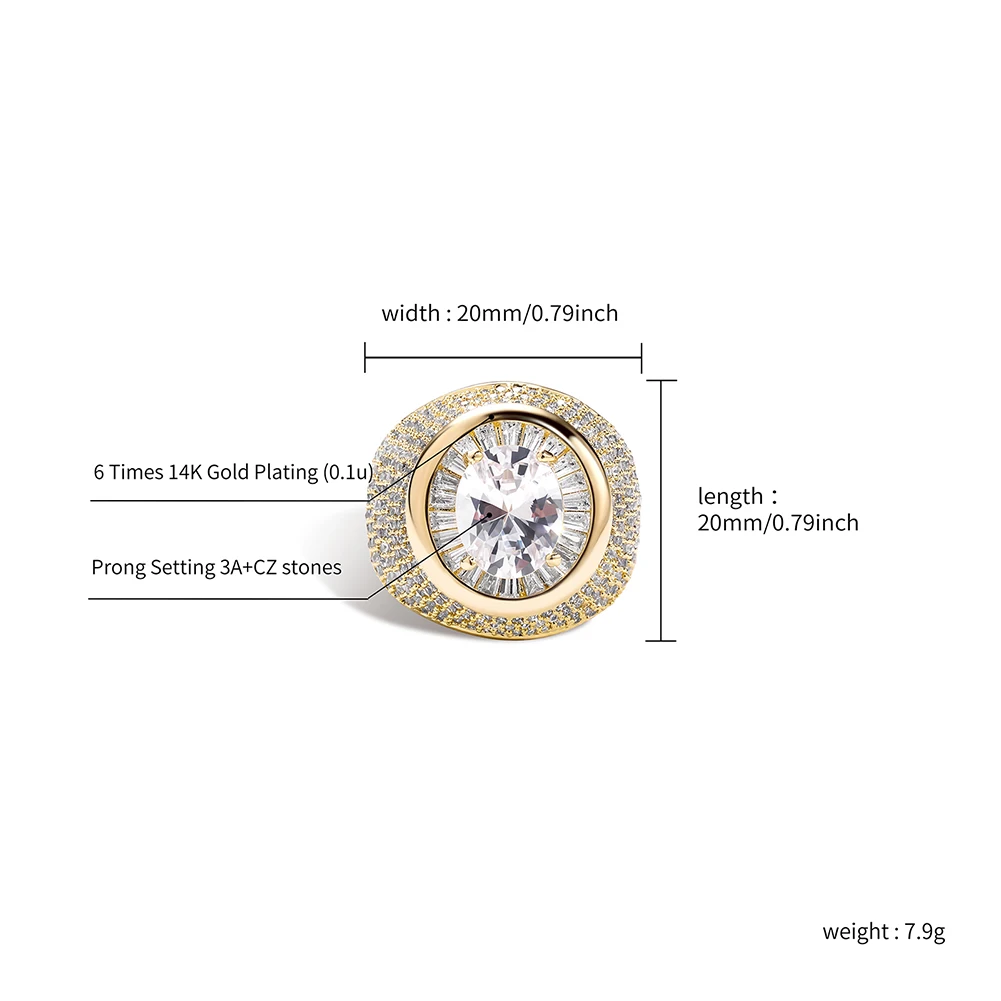 

TOPGRILLZ Iced Clustered Cubic Zirconia Band Ring In Yellow Gold Micro Pave CZ Rings Hip Hop Personalized Jewelry Gift For Men
