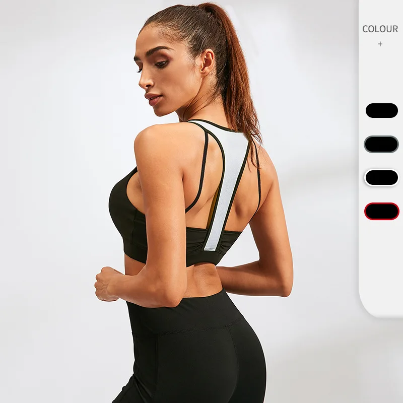 

Free Shipping European Size Sexy Color Matching Sports Bra for Women Gym Crop Tops Shockproof Fitness Backless Design Tube Top