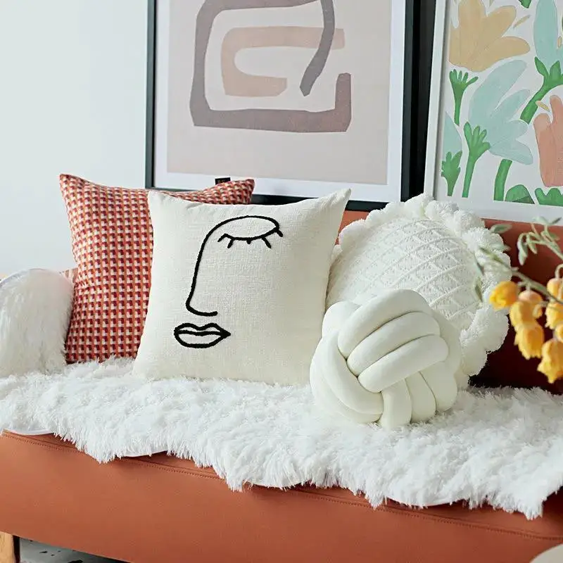 

Nordic Face Pattern Cushion Cover 45x45cm Pillow Cover Tufted for Home Decoration Netural Living Room Bedroom