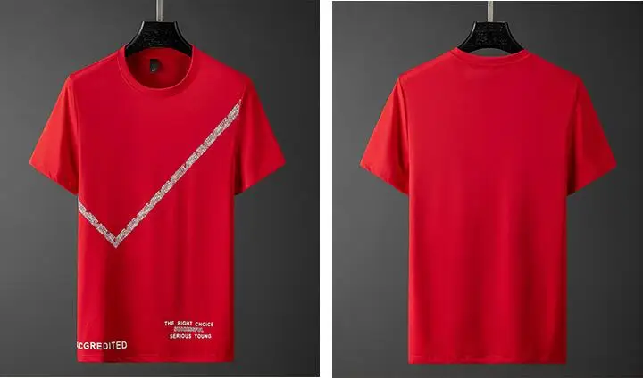 

2021 Red T-shirt Men Cotton Short Sleeve Summer Thin Quick-Drying T-shirt Loose Clothes Streetwear SW02P