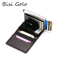 new pu leather wallet rfid popup card holder aluminum alloy business men card case fashion smart wallet women banknote purse2021