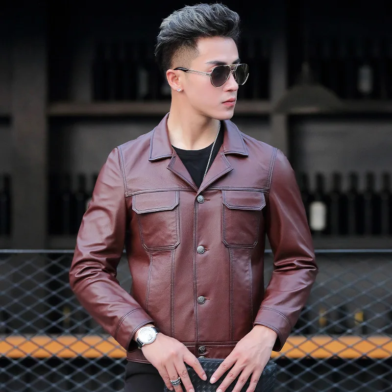 Real Leather Jacket Men Cowhide Motorcycle Men's Jackets Short Male Coat Spring Autumn 2021 Hommes Veste W8811 Pph1830 | Мужская