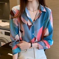 long sleeve print chiffon blouse women shirt womens tops blusas mujer de moda 2021 turn down collar office blouses fall clothes