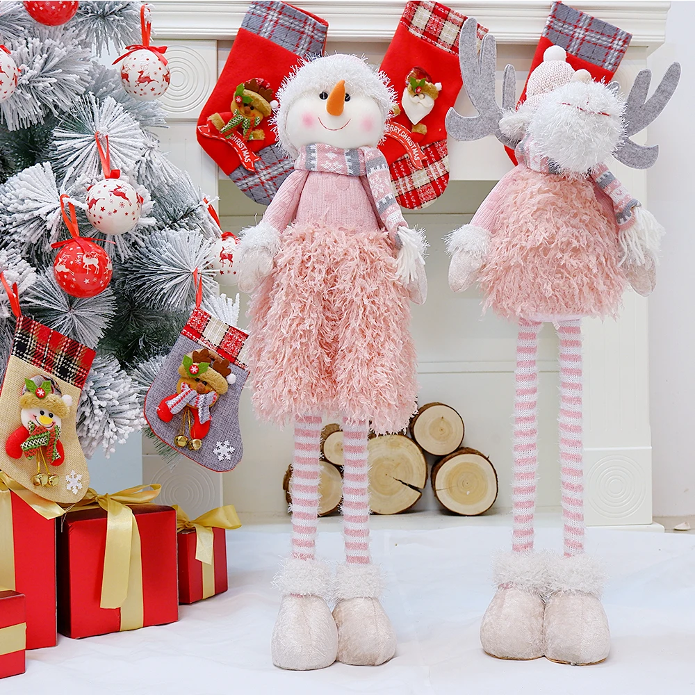 

Pink Retractable Christmas Snowman Reindeer Long Legs Standing Telescopic Doll Toy Home Decoration Ornaments Decor New Year Gift
