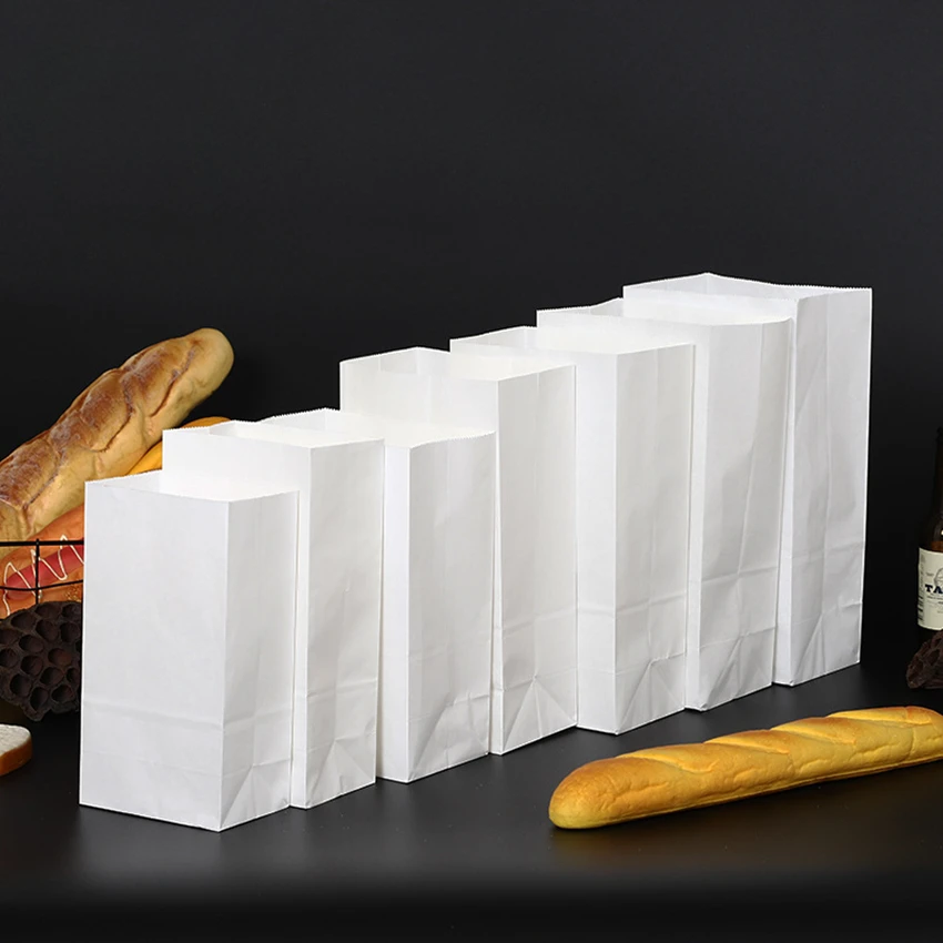 White Тонкая крафт-бумажная сумка, Подарочная сумка, свадебная конфета, перерабатываемая сумка на вынос, мешок для выпечки, экологически чистая сухая упаковочная бумажная сумка - Цвет: White