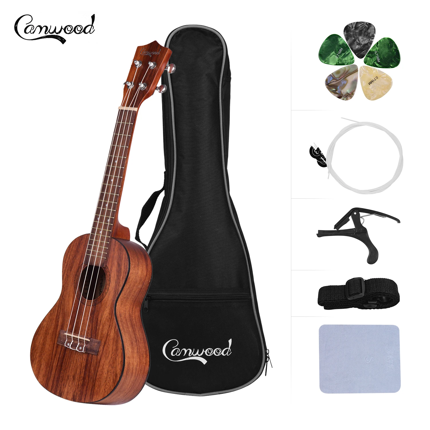 Camwood 23 дюймов концертные Гавайские гитары укулеле с Gig Bag ремень uke запасные струны