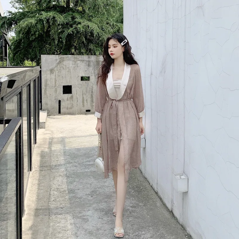 Французская мода Ретро горошек праздничное платье Vestidos с длинным рукавом