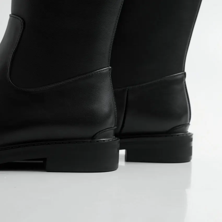 QUTAA/ из коровьей кожи, на молнии; зимние модные сапоги до колена украшения из металла круглый носок на низком каблуке комфортная Женская обувь размеры 34–42