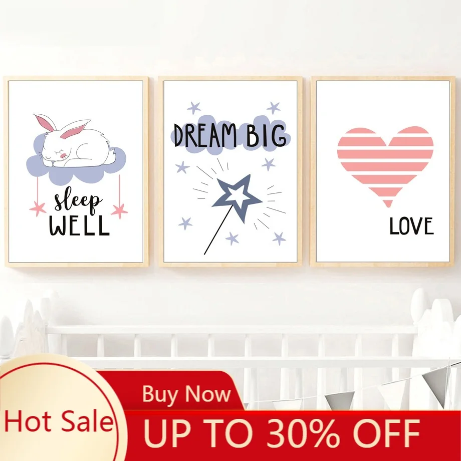 Холст для живописи кролик любви мечта Nordic плакат детской Wall Art Украшение печать