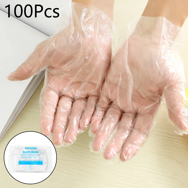 

50/100Pcs One-off Plastic Clear Glove Disposable Food Gloves for Industrial Restaurant Kitchen Cleaning Gloves