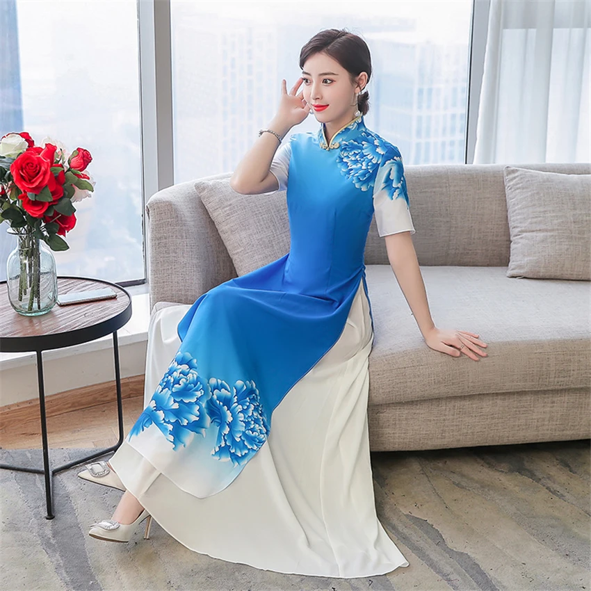 Новая традиционная вьетнамская одежда аозай Вьетнам Cheongsam китайский стиль длинный Ципао вечернее вечерние свадебные платья