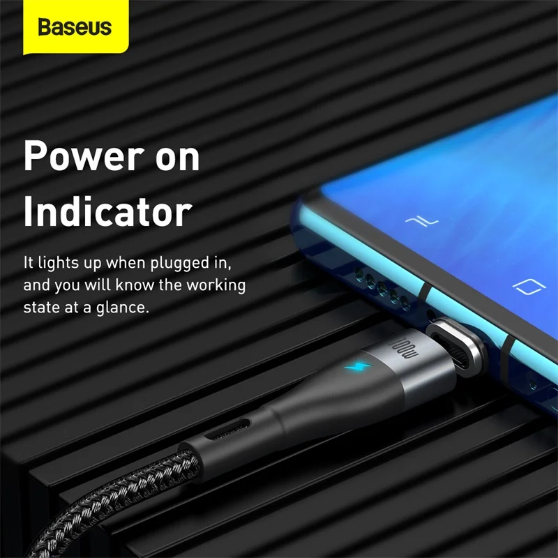 Baseus-Cable de carga magn&eacute;tico de 100W, Cargador r&aacute;pido USB tipo C para Xiaomi Redmi Note, MacBook y iPad-4