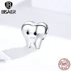 Зубные бусины BISAER 925 пробы серебряные милые зубные Подвески зубы бусины для женщин серебряные браслеты-Обручи 925 ювелирные изделия ECC1401