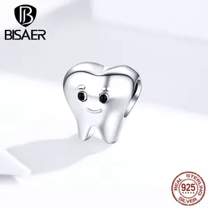 Зубные бусины BISAER 925 пробы серебряные милые зубные Подвески зубы бусины для женщин серебряные браслеты-Обручи 925 ювелирные изделия ECC1401