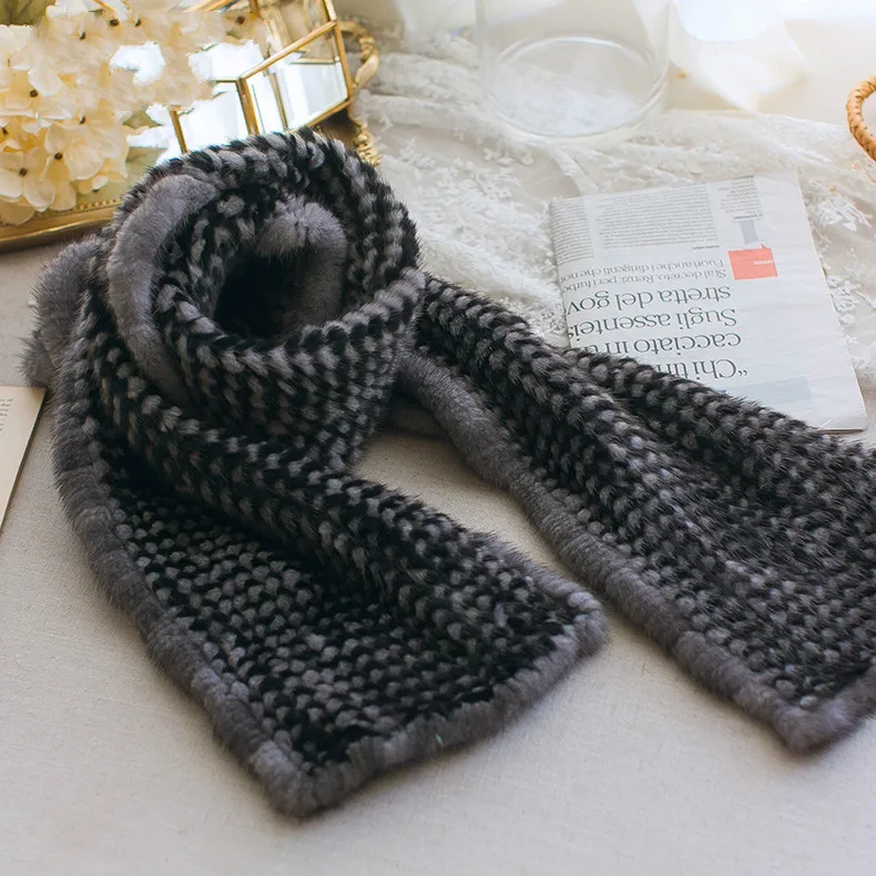 

SCM059 Women's Real Mink Fur Scarf Winter Warm Rex Mink Fur Knitted Scarves Band New Genuine Fur Wraps Winter Scarf