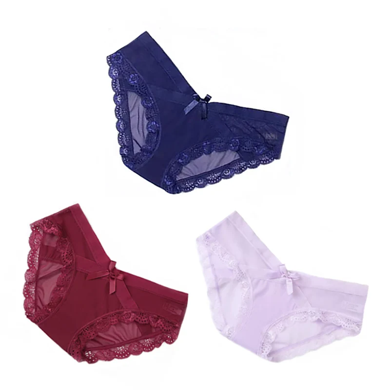 Purple Blue Burgundy 3 шт./компл. сексуальные кружевные женские трусики хлопковые белье прозрачные сетчатые трусы для девушек Красота лук с низкой посадкой, мужское нежнее бельё - Цвет: Purple Blue Burgundy