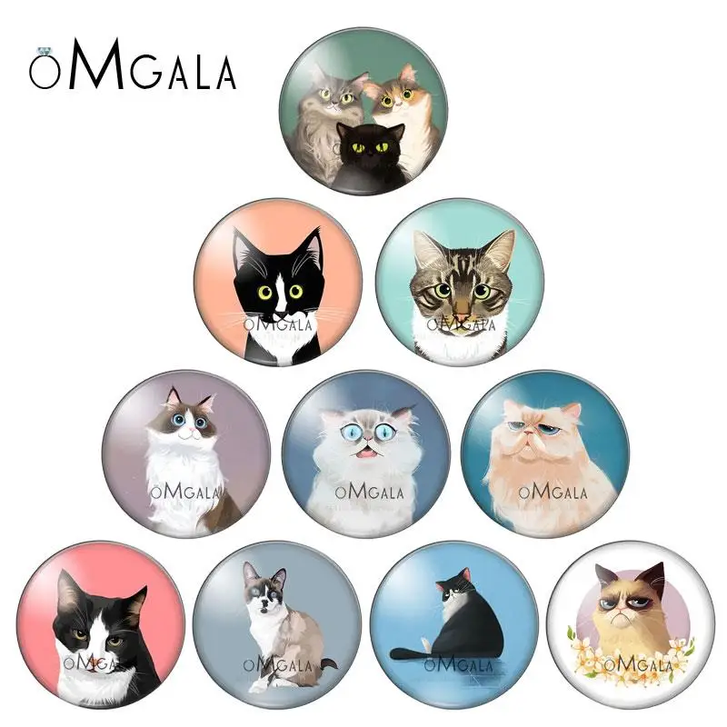 

Cartoon Funny Cats 10pcs mixed 12mm/18mm/20mm/25mm Round photo glass cabochon demo flat back Making findings