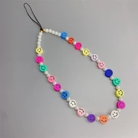 chinese element acrylic soft pottery color five pointed star smiley face phone lanyard simulation pearl mobile phone chain