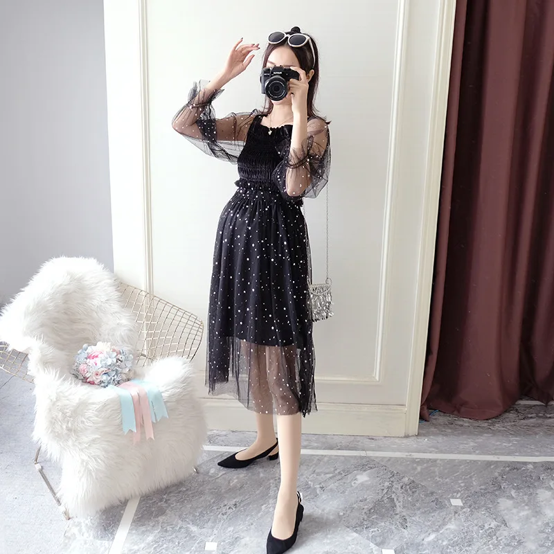 Трикотажное газовое платье принцессы для беременных Одежда элегантное