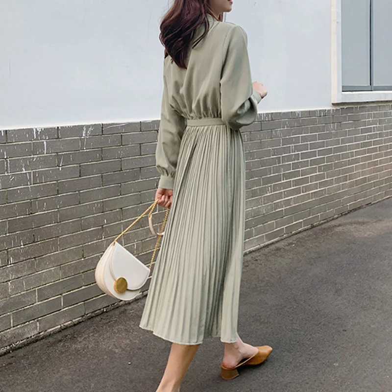 Элегантное шифоновое женское длинное платье на шнуровке с бантом весна 2020