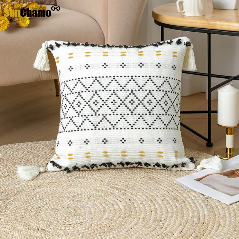 Цвет: желтый черный хлопковый жаккардовый чехол для подушки 45x4 5 см/30x50cm Подушка с