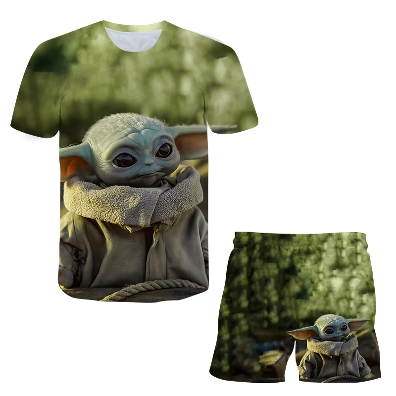 

Star Wars The Mandalorian Shorts T-Shirt Tracksuit For Boys Sport Suits Baby yoda Print Boys Girls Casual Outfit Kids Disney Set