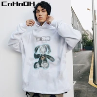 cnhnoh chic hiphop fashion pullover hoodie harajuku style spotted bear printed hip hop hoodie couple loose hooded 9859