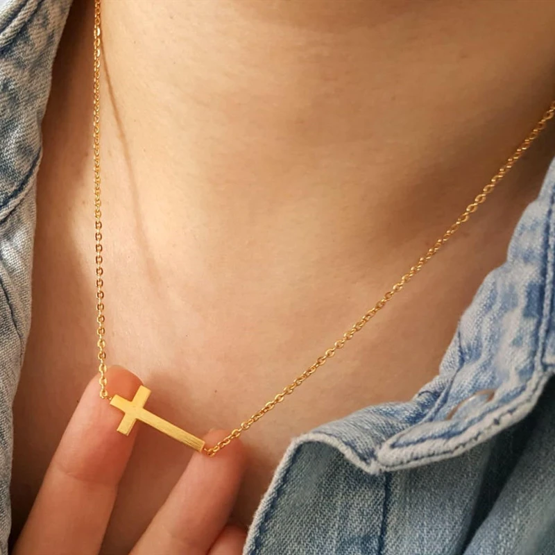 Minimalism Crucifix Jesus Christian Jewelry Cross Pendant Necklace For Christ Men Women Girl Kids Stainless Steel Chain