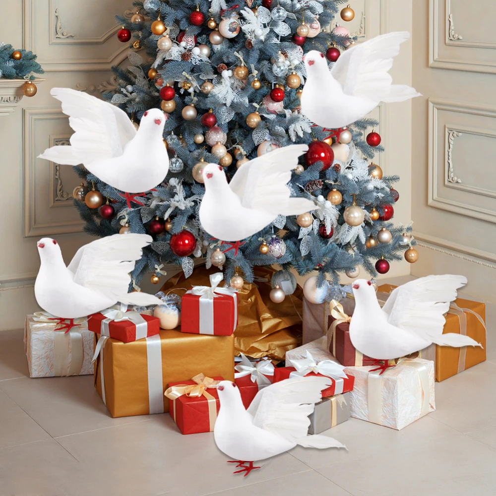 

White Simulation Foam Doves Realistic Artificial Feathered Mini Birds With Metal Clip For Christmas Tree Wreath Wedding