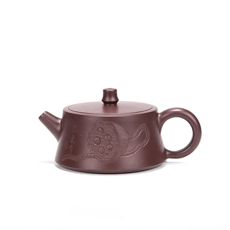 

Yixing famous handmade purple clay teapot raw material purple vermilion clay lotus well fence Teapot Set