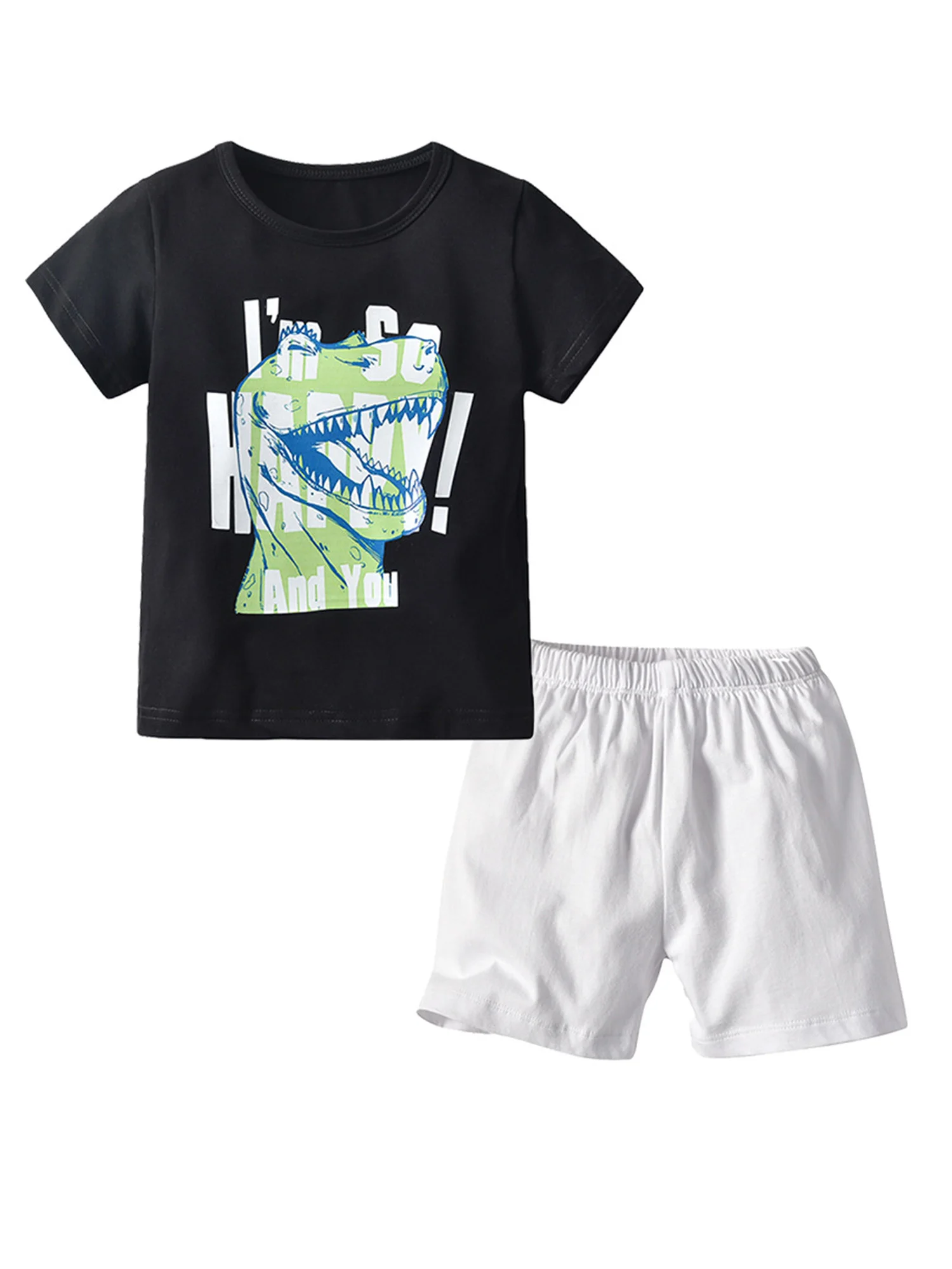 

Модная одежда для маленьких мальчиков 2 шт., летний топ с круглым вырезом и коротким рукавом с мультяшным принтом для малышей + повседневные ...