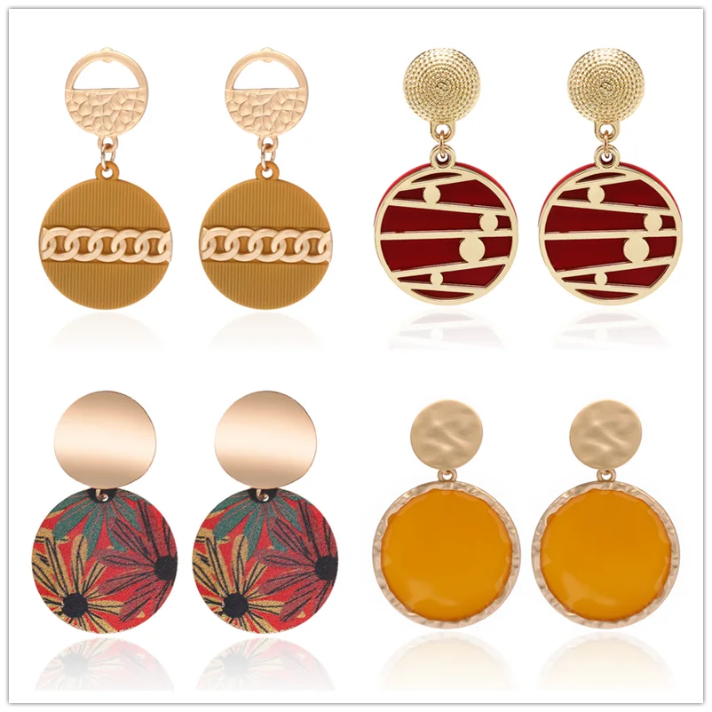 Корейские новые модные круглые Женские Висячие серьги геометрические золотые