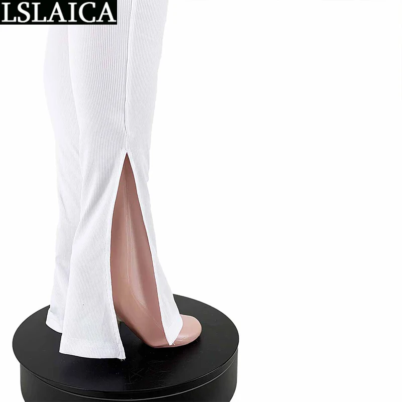 

Women's Tracksuit Crop Top Hem Split Lace-up Long Pants Solid Knit Women's Suit Fashion Sport Fitness Casual Set Woman 2 Pieces