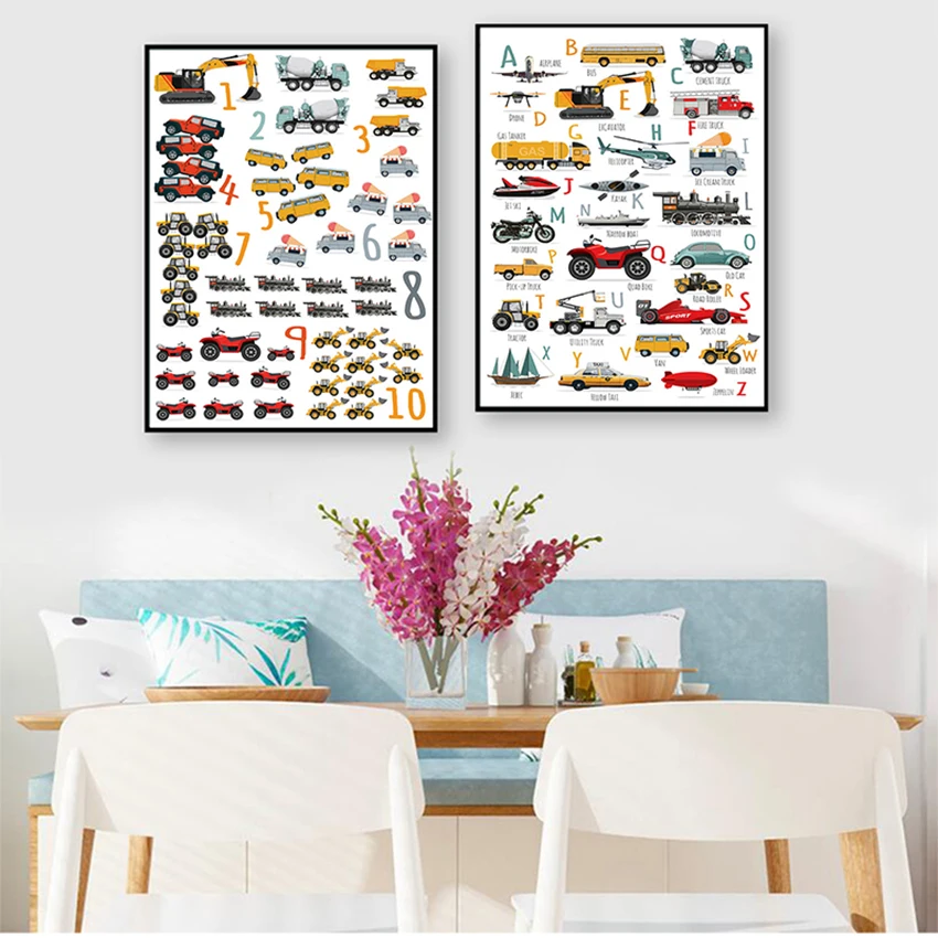 

Painting Kids Poster Nursery Wall Art Boy Room Decor Cartoon Toy Alphabet Poster Number Letter Picture Education Learning Print