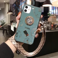 luxury clock stents set diamond with hang rope phone case for iphone 7 8 plus 11 12 pro max x xr xs max soft silicone cover
