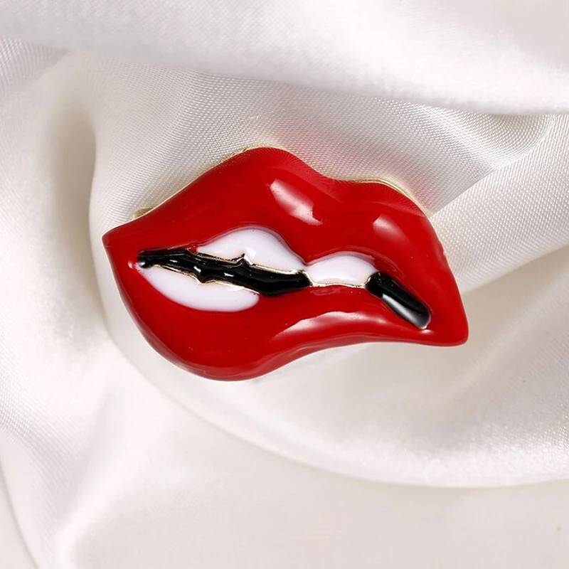 Эмалированные броши в виде красных губ для женщин вечерние Броши из сплава