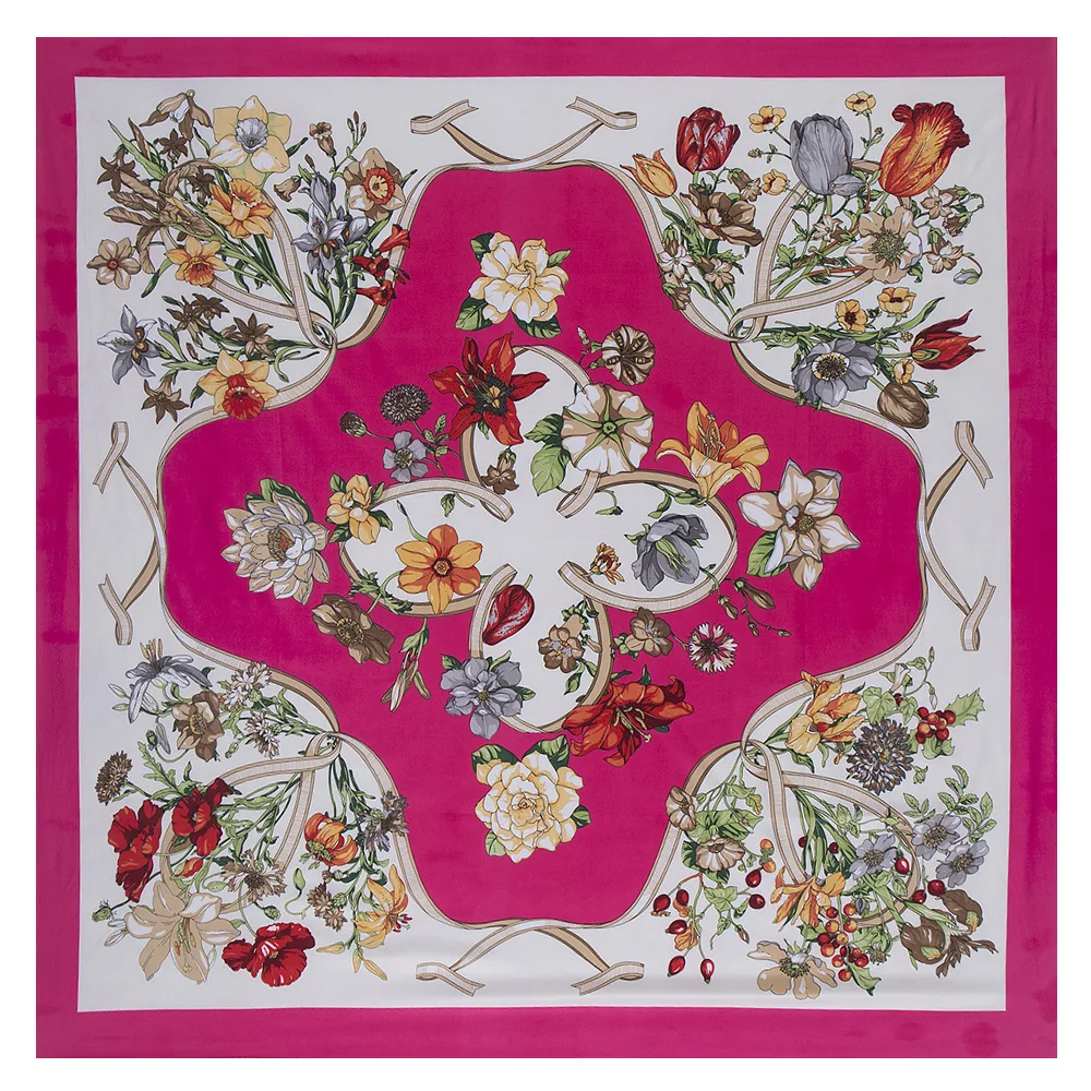 Шарф из 100% твила для женщин 130*130 см квадратный шарф с цветочным принтом высокое