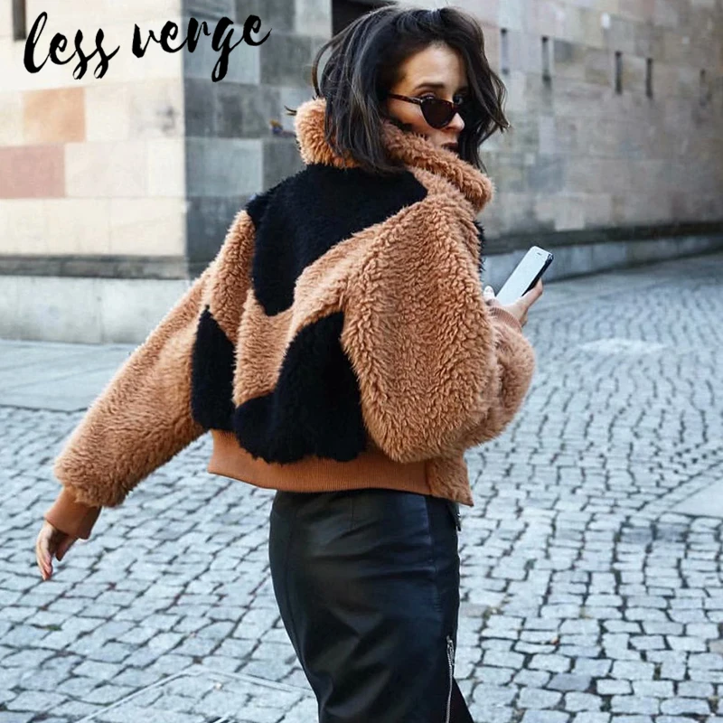 Lessverge овечья шерсть короткое хаки зимнее плюшевое пальто женское повседневное