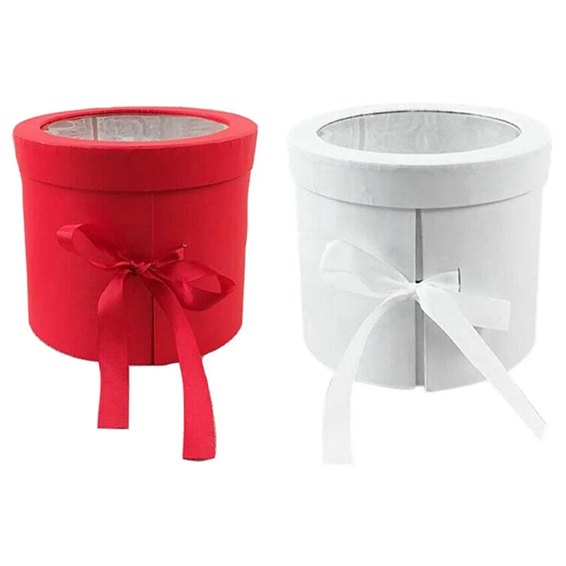 

2PCS Double Layers Round Rotating Box Gift Box Flower Box Packing Box DIY Gifts Box, Red & White