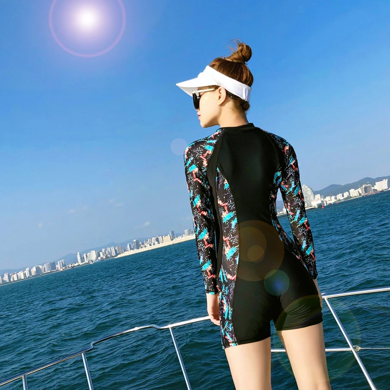 Женский купальный костюм для серфинга цельный с длинным рукавом Рашгард на