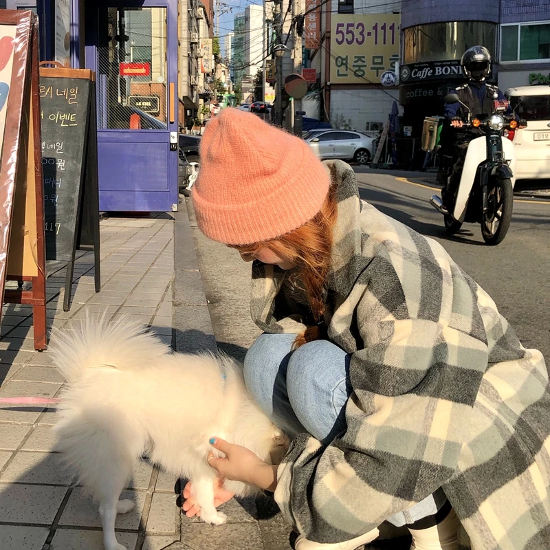 Нежная Коралловая Корейская Женская Зимняя шерстяная шапка с капюшоном А