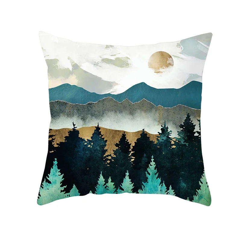 

IBOWS Pillow Cushion Covers Geometric Scene Peach Skin Pillowcase Print Decorative Throw Pillows Cover Sofa Decor Home 45*45cm