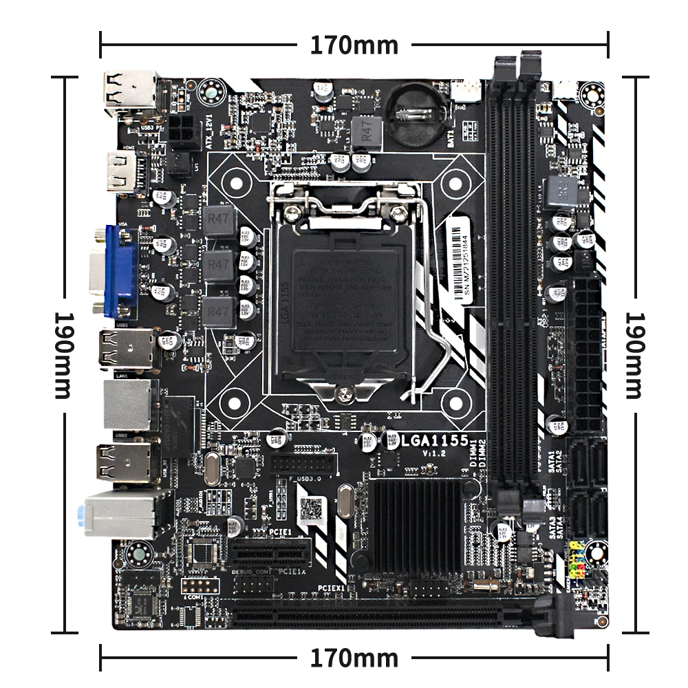 Материнская плата MUCAI H61 LGA 1155 комплект с процессором Intel Core i5 3570 и DDR3 16 Гб (2*8 ГБ) 1600